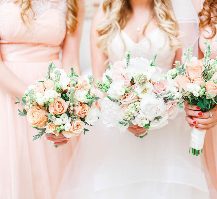 Peach & White Wedding Bouquet | Peach & White Wedding at Upwaltham Barns | White Stag Wedding Photography