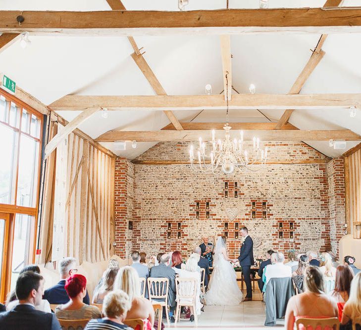 Wedding Ceremony | Peach & White Wedding at Upwaltham Barns | White Stag Wedding Photography