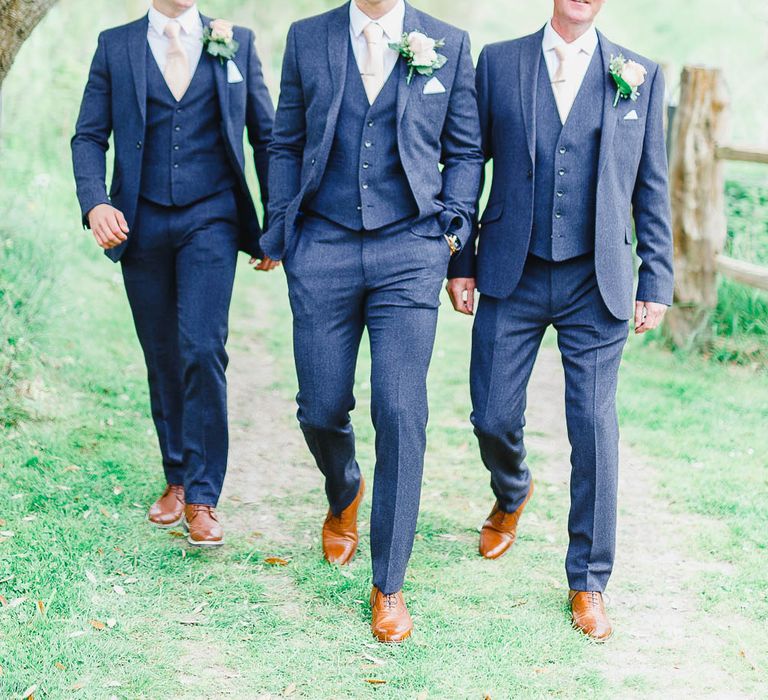 Groomsmen in Marks and Spencer Suits | Peach & White Wedding at Upwaltham Barns | White Stag Wedding Photography