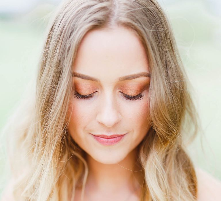 Natural Bridal Makeup | Bride in Warren Watters Gown | Peach & White Wedding at Upwaltham Barns | White Stag Wedding Photography