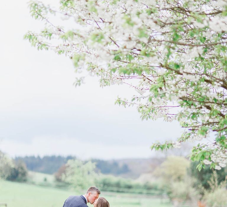 Bride in Warren Watters Gown | Groom in Marks and Spencer Suit | Peach & White Wedding at Upwaltham Barns | White Stag Wedding Photography