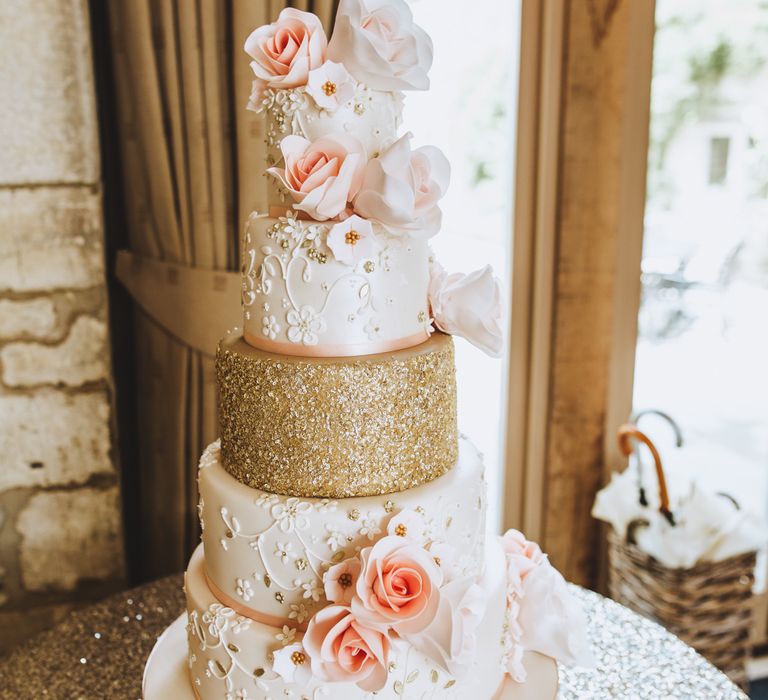 Pink & Gold Glitter Wedding Cake