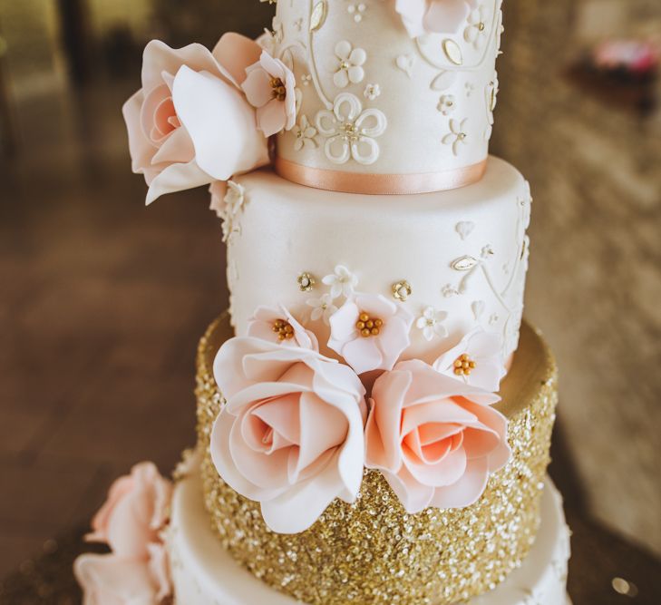 Pink & Gold Glitter Wedding Cake