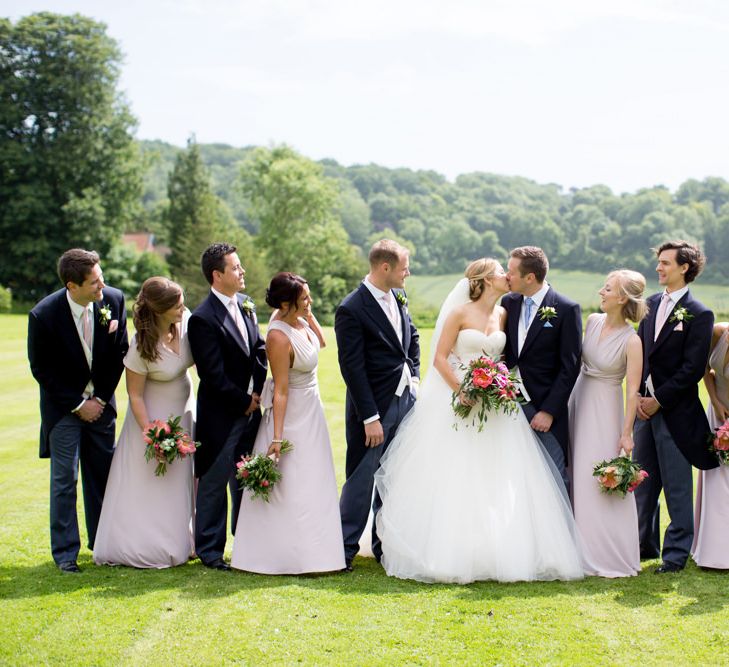 Pronovias Bride For Classic Wedding At The Tithe Barn With Bridesmaids In Coast Multiway Dresses & Images From Helen Cawte Photography