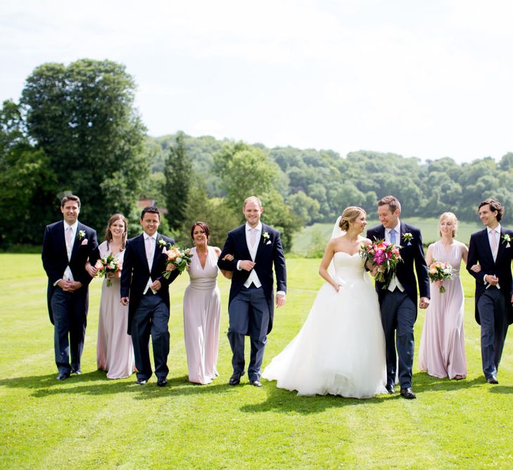 Pronovias Bride For Classic Wedding At The Tithe Barn With Bridesmaids In Coast Multiway Dresses & Images From Helen Cawte Photography