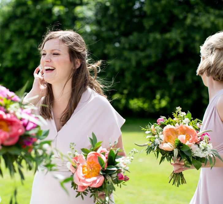 Pronovias Bride For Classic Wedding At The Tithe Barn With Bridesmaids In Coast Multiway Dresses & Images From Helen Cawte Photography