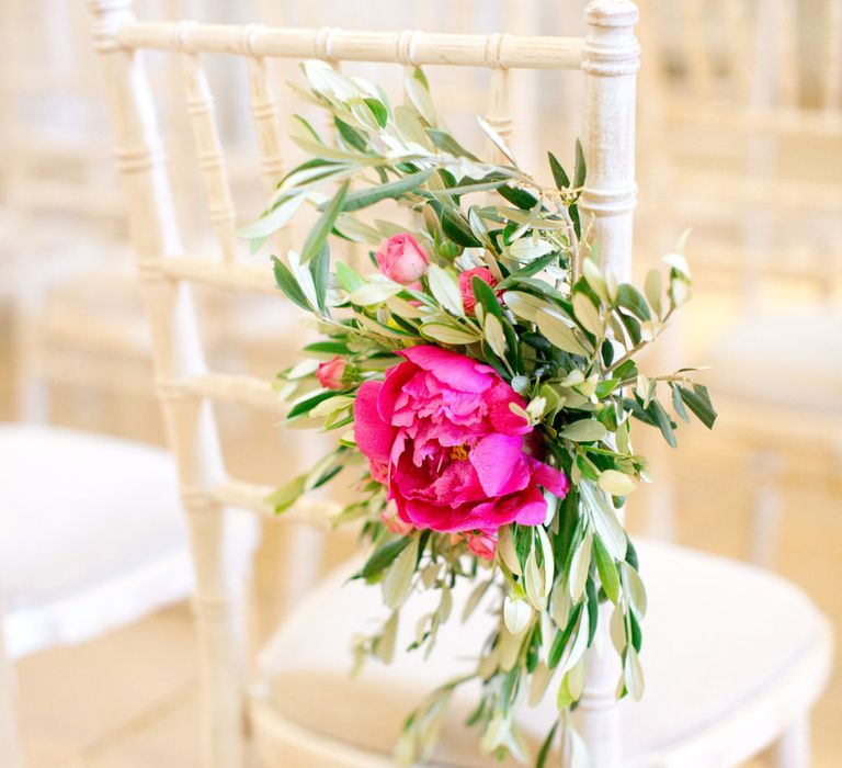 Peony Chair Back For Wedding // Pronovias Bride For Classic Wedding At The Tithe Barn With Bridesmaids In Coast Multiway Dresses & Images From Helen Cawte Photography