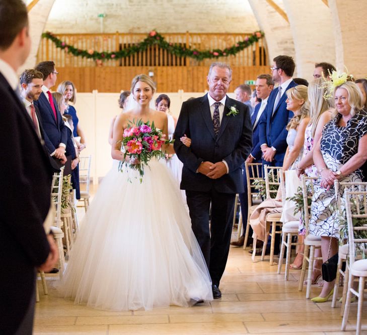 Pronovias Bride For Classic Wedding At The Tithe Barn With Bridesmaids In Coast Multiway Dresses & Images From Helen Cawte Photography