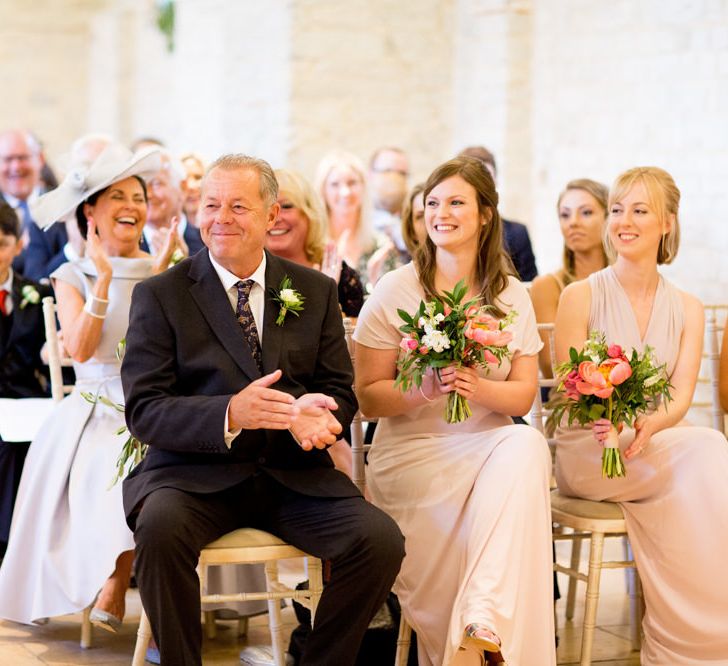 Pronovias Bride For Classic Wedding At The Tithe Barn With Bridesmaids In Coast Multiway Dresses & Images From Helen Cawte Photography