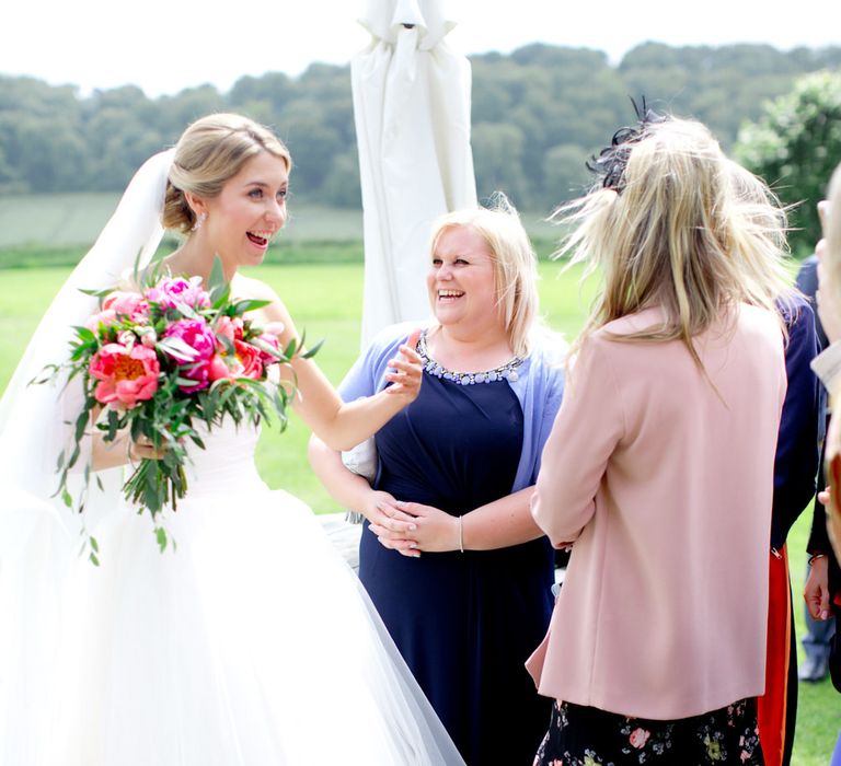 Pronovias Bride For Classic Wedding At The Tithe Barn With Bridesmaids In Coast Multiway Dresses & Images From Helen Cawte Photography