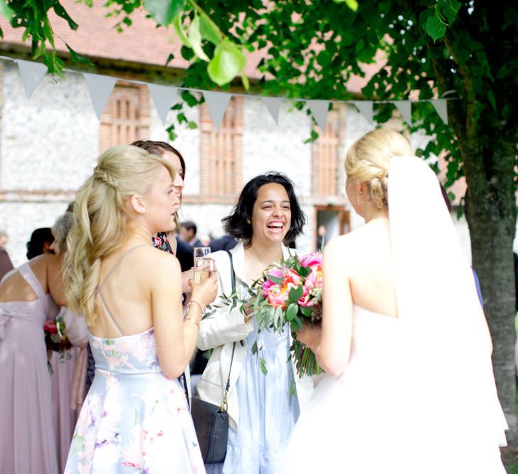 Pronovias Bride For Classic Wedding At The Tithe Barn With Bridesmaids In Coast Multiway Dresses & Images From Helen Cawte Photography