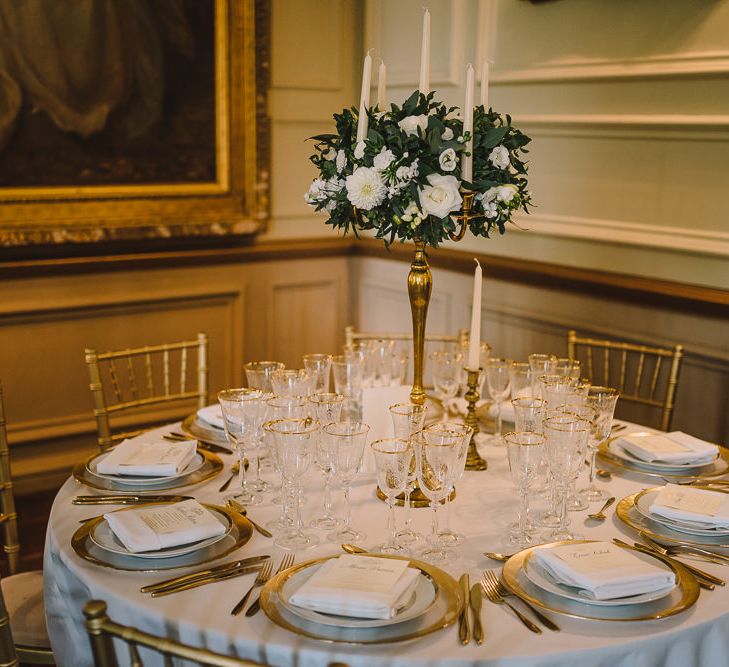 White & Gold Elegant Wedding Decor // Elegant Wedding Brympton House Somerset With Bride Wearing Inbal Dror And Groom In Black Tux By Alexander McQueen With Images From Modern Vintage Weddings