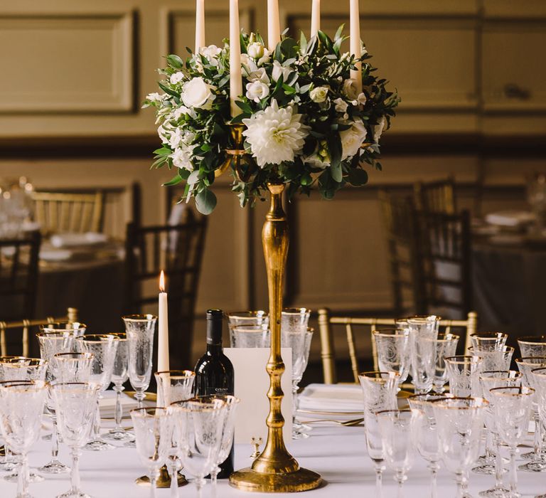 White & Gold Elegant Wedding Decor // Elegant Wedding Brympton House Somerset With Bride Wearing Inbal Dror And Groom In Black Tux By Alexander McQueen With Images From Modern Vintage Weddings