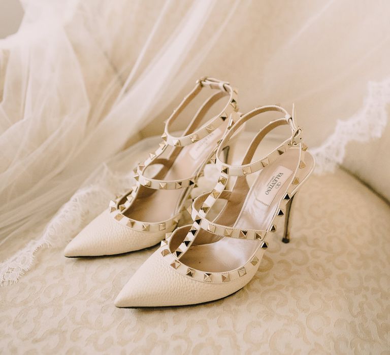 Valentino Rock Stud Wedding Shoes // Elegant Wedding Brympton House Somerset With Bride Wearing Inbal Dror And Groom In Black Tux By Alexander McQueen With Images From Modern Vintage Weddings