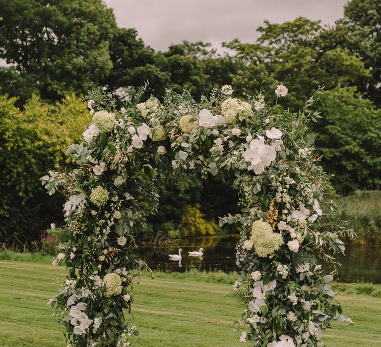 Floral Arch For Wedding Ceremony // Elegant Wedding Brympton House Somerset With Bride Wearing Inbal Dror And Groom In Black Tux By Alexander McQueen With Images From Modern Vintage Weddings