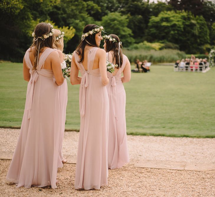 Bridesmaids In Pink Dresses By Maids To Measure // Elegant Wedding Brympton House Somerset With Bride Wearing Inbal Dror And Groom In Black Tux By Alexander McQueen With Images From Modern Vintage Weddings