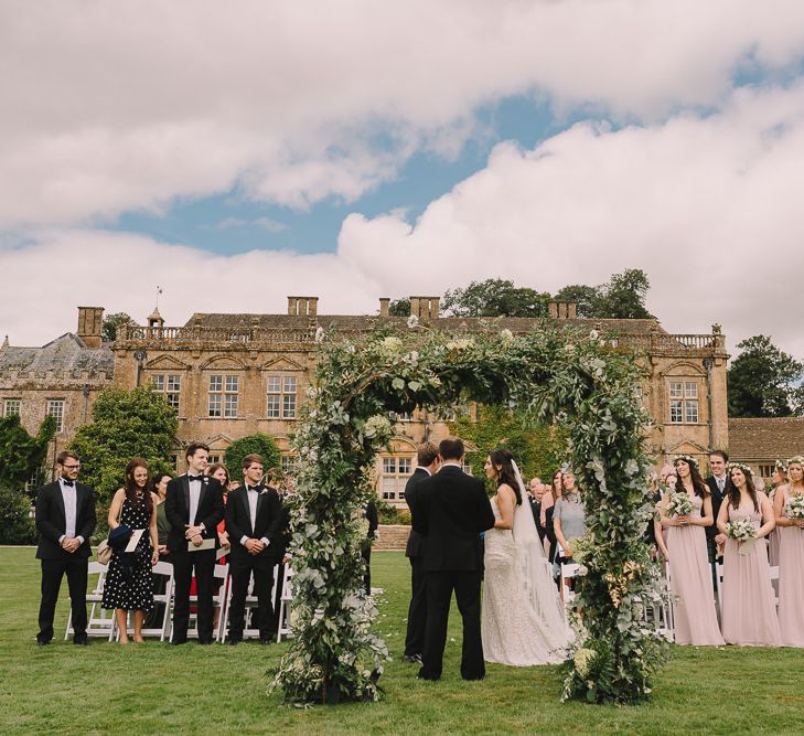 Outdoor Wedding Ceremony // Elegant Wedding Brympton House Somerset With Bride Wearing Inbal Dror And Groom In Black Tux By Alexander McQueen With Images From Modern Vintage Weddings