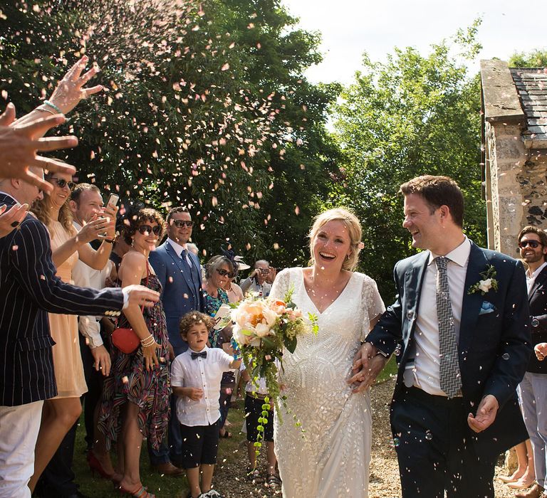 Seven Months Pregnant Bride in Eliza Jane Howell Lucille Gown & Groom in Cad & The Dandy Suit Confetti Moment