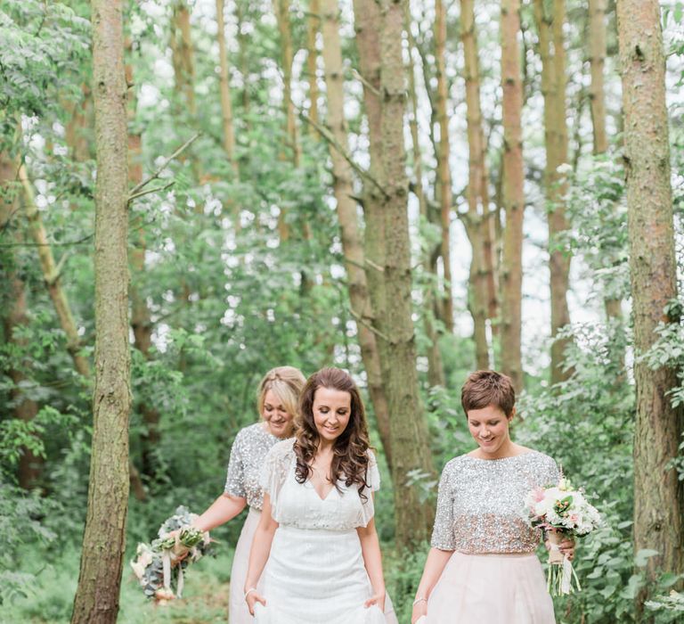 Bride in Ronald Joyce Wedding Dress & Bridesmaids in Coast Separates