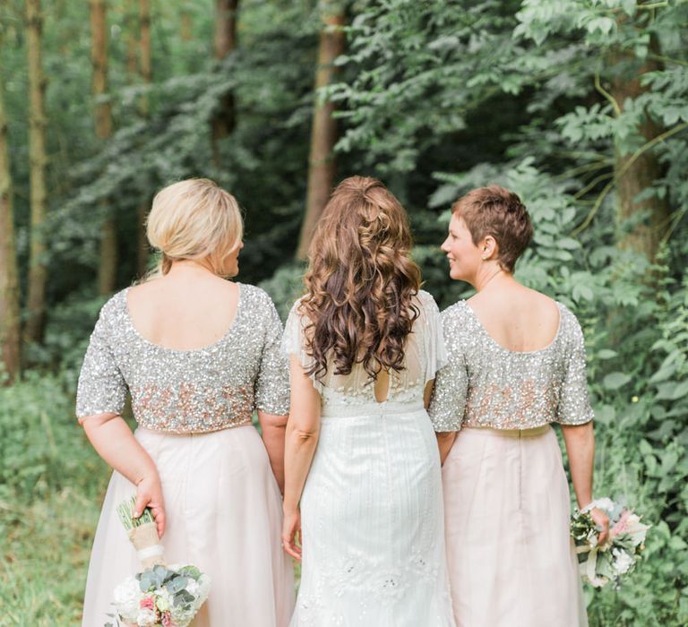 Bride in Ronald Joyce Wedding Dress & Bridesmaids in Coast Separates