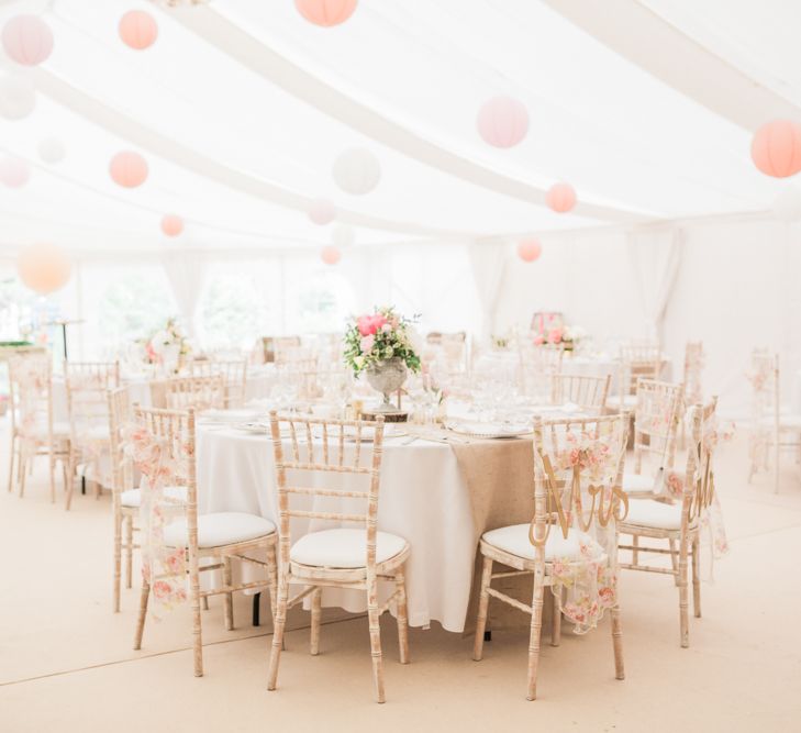 Blush Marquee Reception with Hanging Paper Lanterns