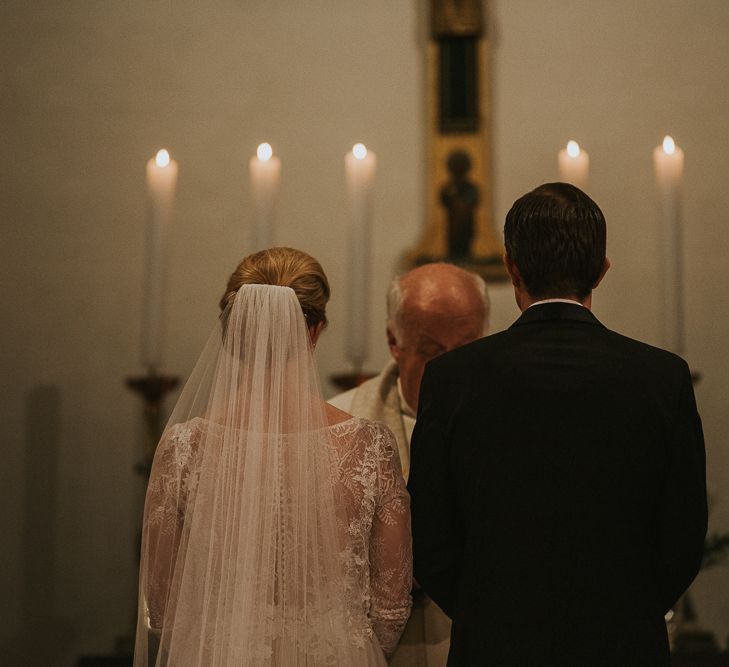 Church Wedding Ceremony | Bride in Willowby Watters 'Amelia' Gown | Groom in Hugo Boss Tuxedo | Rustic Barn Wedding in Norway | Christin Eide Photography