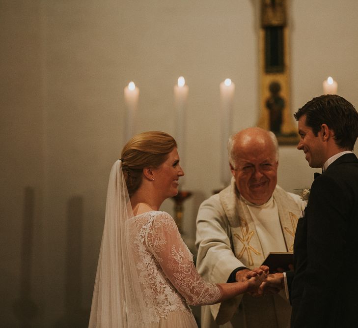 Church Wedding Ceremony | Bride in Willowby Watters 'Amelia' Gown | Groom in Hugo Boss Tuxedo | Rustic Barn Wedding in Norway | Christin Eide Photography