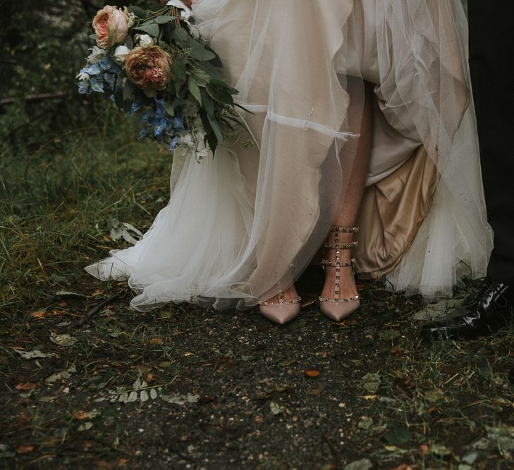 Valentino Rockstud Shoes | Bride in Willowby Watters 'Amelia' Gown | Rustic Barn Wedding in Norway | Christin Eide Photography