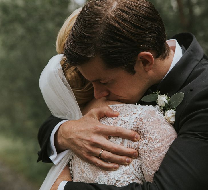 Bride in Willowby Watters 'Amelia' Gown | Groom in Hugo Boss Tuxedo | Rustic Barn Wedding in Norway | Christin Eide Photography