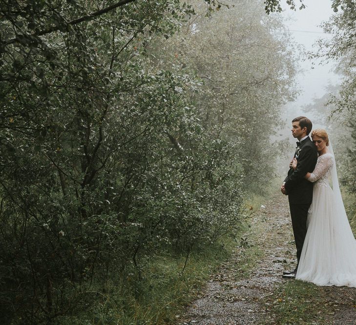 Bride in Willowby Watters 'Amelia' Gown | Groom in Hugo Boss Tuxedo | Rustic Barn Wedding in Norway | Christin Eide Photography