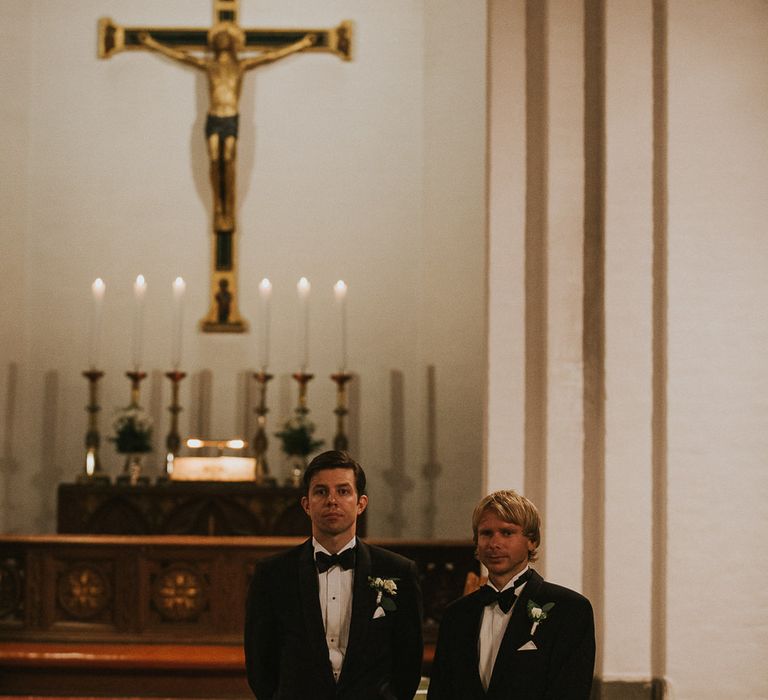 Church Wedding Ceremony | Groom in Hugo Boss Tuxedo | Rustic Barn Wedding in Norway | Christin Eide Photography