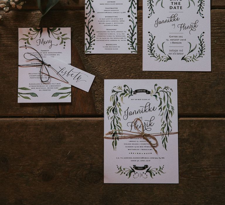 Laurel Wedding Stationery | Wedding Decor | Rustic Barn Wedding in Norway | Christin Eide Photography