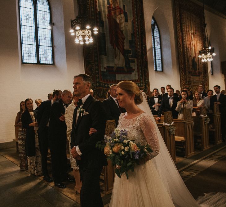 Church Wedding Ceremony | Bride in Willowby Watters 'Amelia' Gown | Rustic Barn Wedding in Norway | Christin Eide Photography