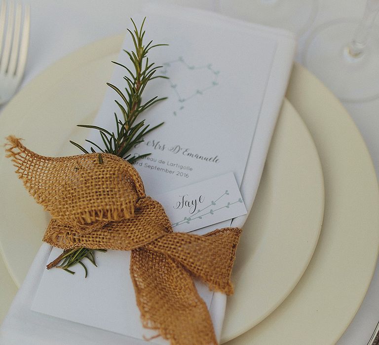 Burlap & Rosemary Place Setting | Petar Jurica Photography