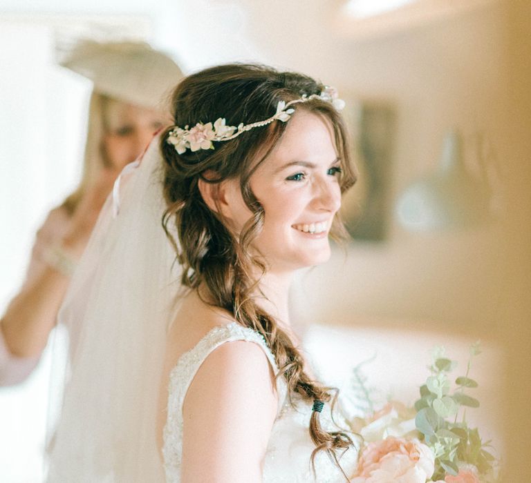 Boho Bride With Braid & Flowers In Her Hair