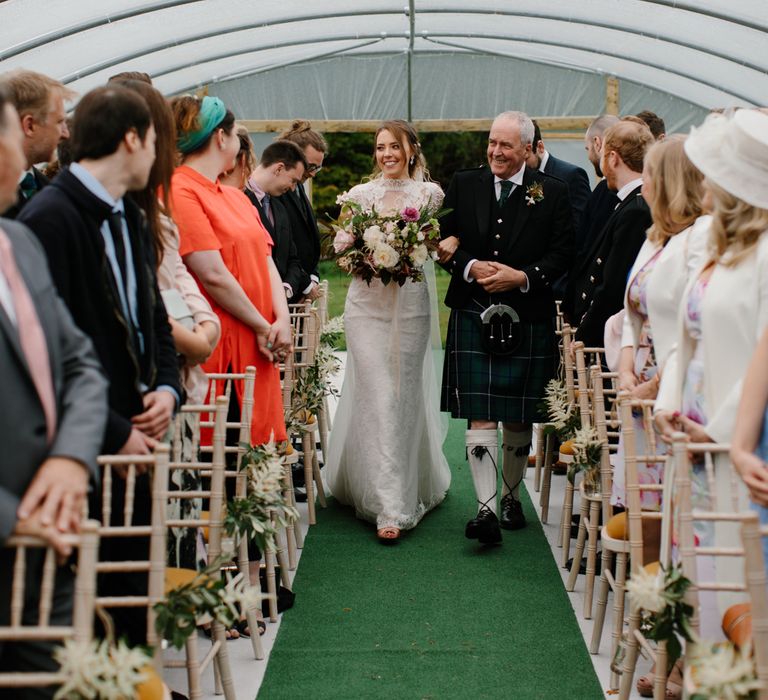 Foliage Filled Wedding At Colstoun East Lothian With Polytunnel Ceremony And Bridesmaids In Dusky Pink & Images From Caro Weiss Photography