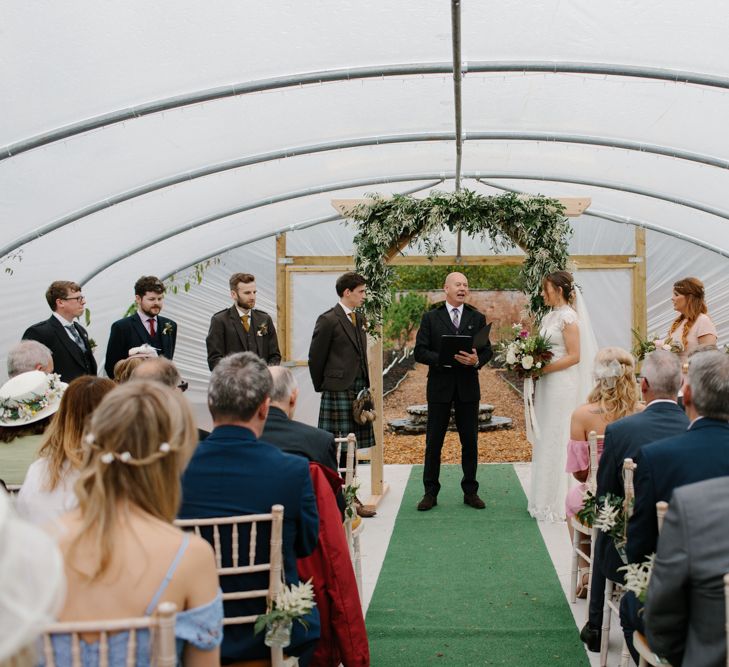 Foliage Filled Wedding At Colstoun East Lothian With Polytunnel Ceremony And Bridesmaids In Dusky Pink & Images From Caro Weiss Photography