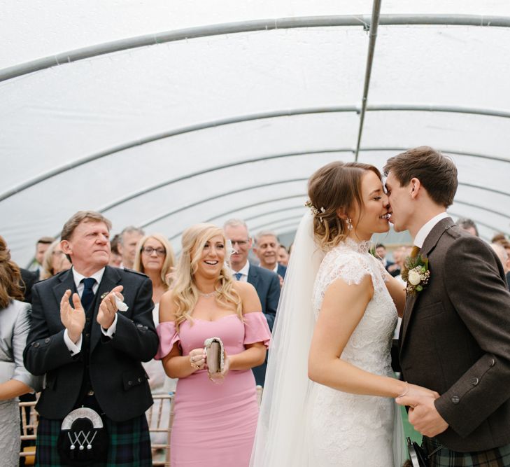 Foliage Filled Wedding At Colstoun East Lothian With Polytunnel Ceremony And Bridesmaids In Dusky Pink & Images From Caro Weiss Photography