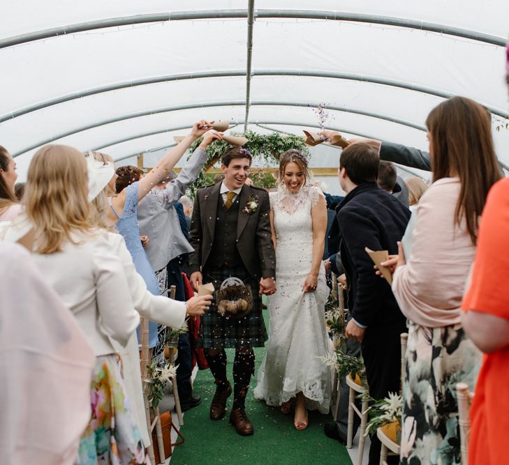 Foliage Filled Wedding At Colstoun East Lothian With Polytunnel Ceremony And Bridesmaids In Dusky Pink & Images From Caro Weiss Photography