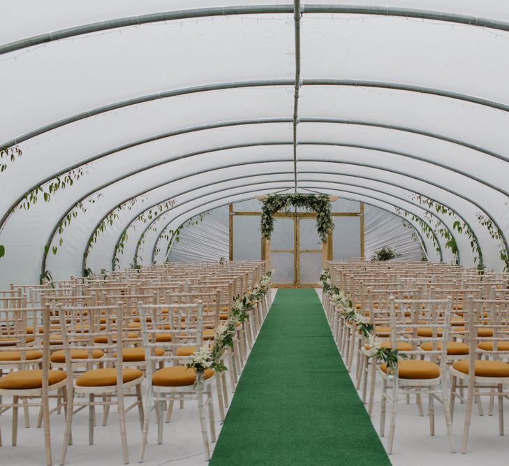 Foliage Filled Wedding At Colstoun East Lothian With Polytunnel Ceremony And Bridesmaids In Dusky Pink & Images From Caro Weiss Photography