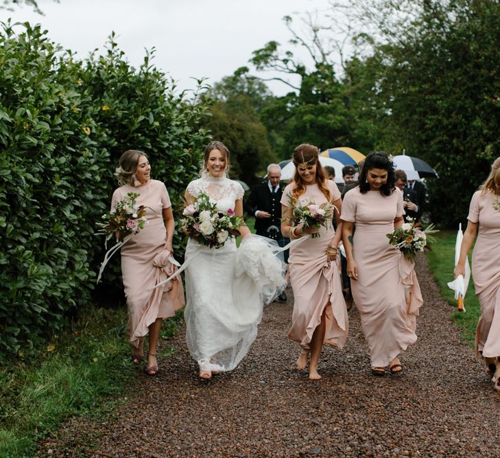 Foliage Filled Wedding At Colstoun East Lothian With Polytunnel Ceremony And Bridesmaids In Dusky Pink & Images From Caro Weiss Photography