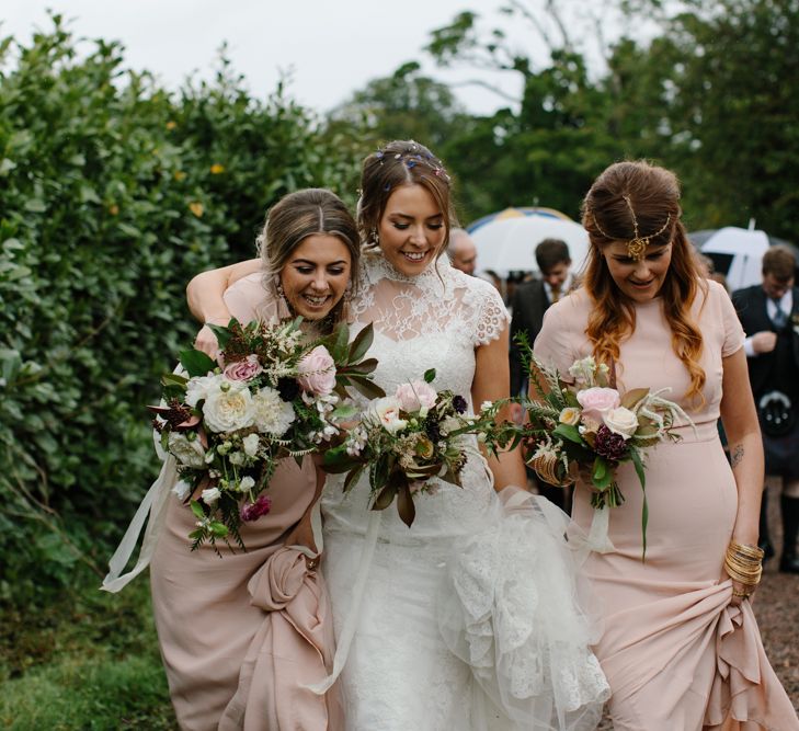 Foliage Filled Wedding At Colstoun East Lothian With Polytunnel Ceremony And Bridesmaids In Dusky Pink & Images From Caro Weiss Photography