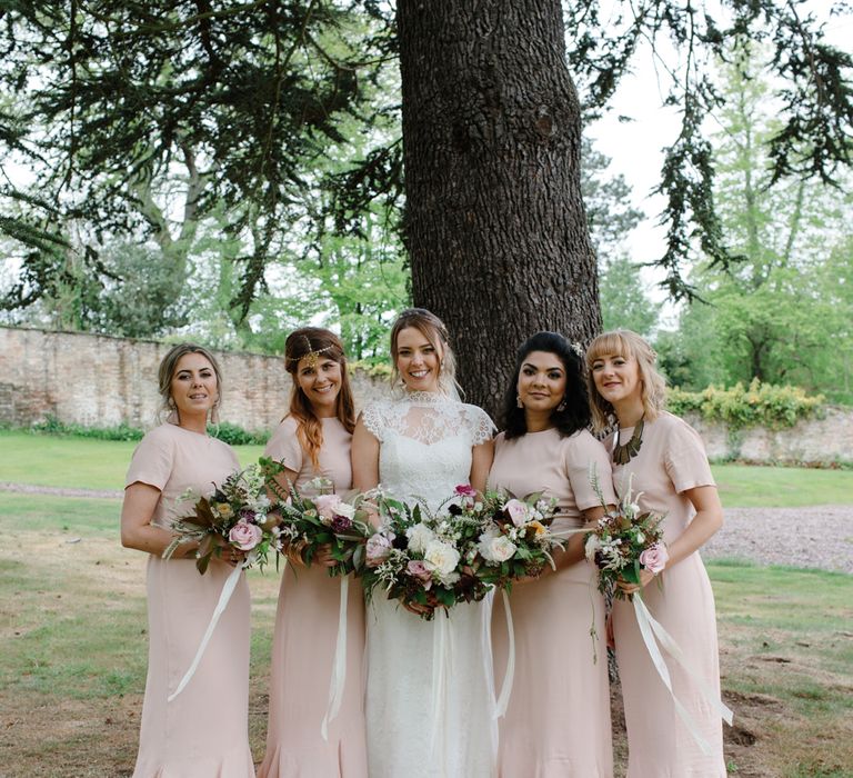 Foliage Filled Wedding At Colstoun East Lothian With Polytunnel Ceremony And Bridesmaids In Dusky Pink & Images From Caro Weiss Photography