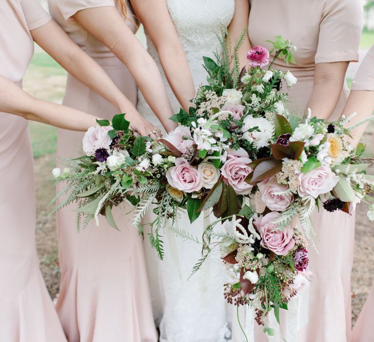 Foliage Filled Wedding At Colstoun East Lothian With Polytunnel Ceremony And Bridesmaids In Dusky Pink & Images From Caro Weiss Photography