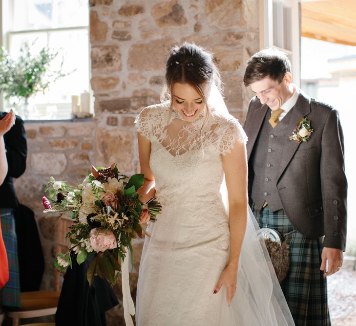 Foliage Filled Wedding At Colstoun East Lothian With Polytunnel Ceremony And Bridesmaids In Dusky Pink & Images From Caro Weiss Photography