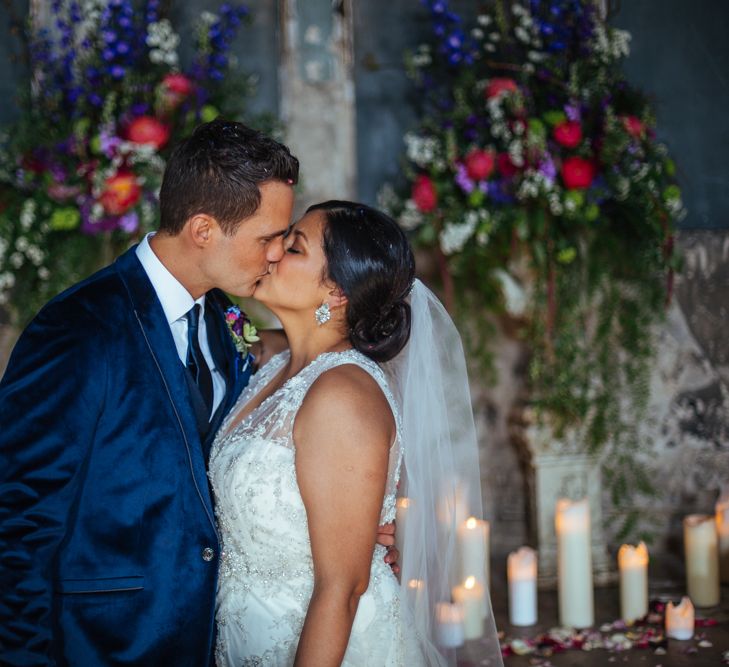 The Asylum Altar | Bride in Lazaro Gown | Groom in Navy Ted Baker Suit | Helen Abraham Photography