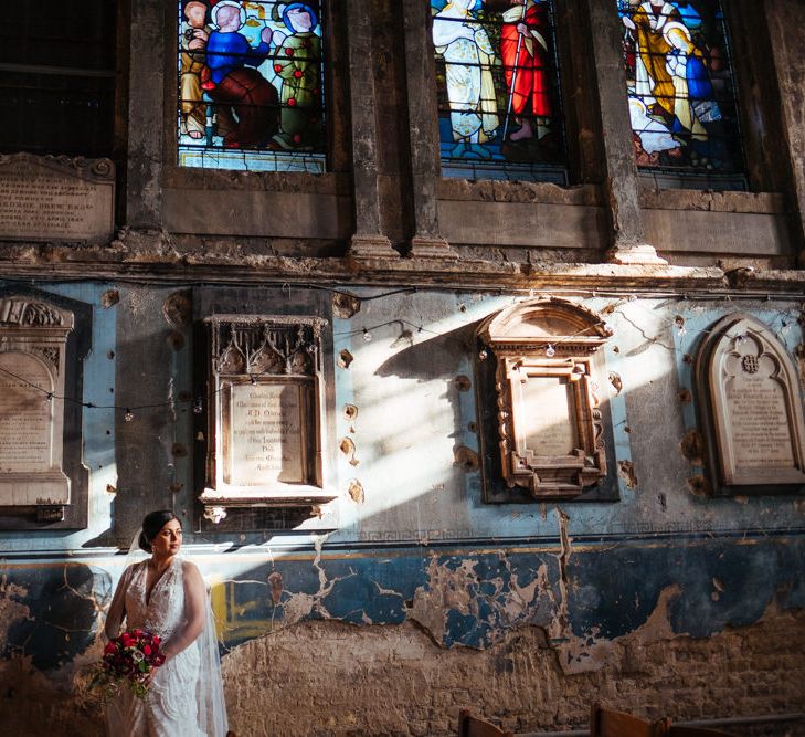 The Asylum | Bride in Lazaro Gown | Groom in Navy Ted Baker Suit | Helen Abraham Photography