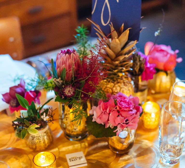 Navy, Gold & Pink Wedding Decor | Bixton East Pub Wedding Reception | Helen Abraham Photography