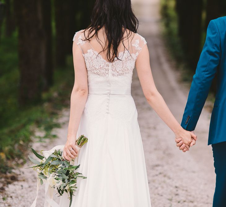 Bride in Naomi Neoh Gown & Groom in French Connection Suit