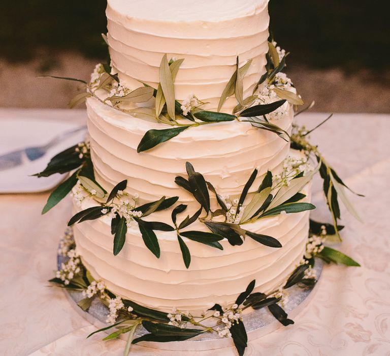 Frosted Wedding Cake with Greenery Garland